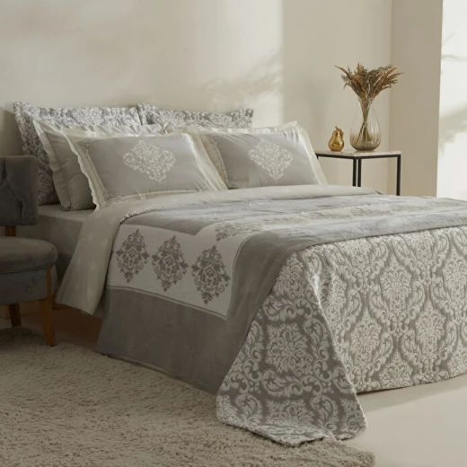 Karaca Home Timeless 8 Piece Bridal Bedding Set Grey, Cotton Ranforce Duvet Cover Set with Bedspread and Spanish Blanket Large Size - karaca - Image 5