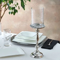 Karaca Home Majesty Candle Holder 40.75x10 cm Aluminum & Glass Elegant Decorative Candle Stand for Modern Home Decor