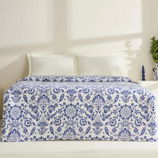 كاراتشا هوم سفين غطاء صيفي بيكيه مزدوج أزرق 200×220 سم من القطن 100% ناعم ومريح لغرف النوم - كراجا - Image 5