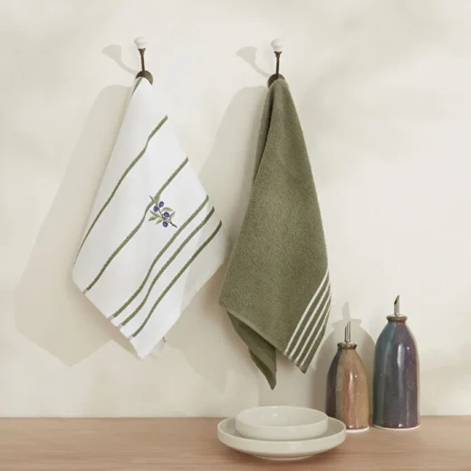 Karaca Home Olive Branch 2 Piece Kitchen Towels Set 40x60 cm, Elegant Cotton Towels with Olive Branch Design, Highly Absorbent and Stylish Kitchen Decor Karaca Home Olive Branch 2 Piece Kitchen Towels Set 40x60 cm, Elegant Cotton Towels with Olive Branch Design, Highly Absorbent and Stylish Kitchen Decor