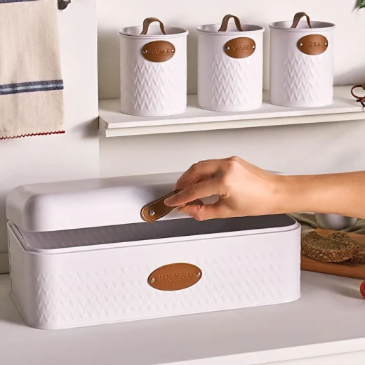 Karaca Lina Bread Box and Storage Container Set White, Kitchen Organizer with 1 Bread Box and 3 Storage Containers Made of Durable Carbon Steel - karaca - Image 3