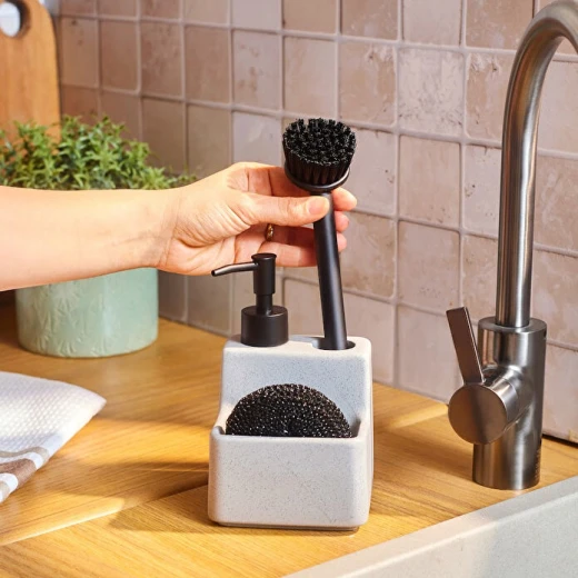 Karaca Darin 3 Piece Soap Dispenser and Kitchen Set, Dolomite Material 550ml Capacity, Stylish Organizer for Kitchen and Bathroom - karaca - Image 4