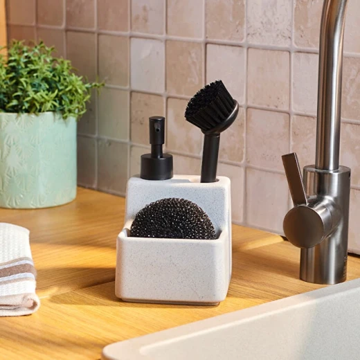 Karaca Darin 3 Piece Soap Dispenser and Kitchen Set, Dolomite Material 550ml Capacity, Stylish Organizer for Kitchen and Bathroom - karaca - Image 5