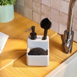 Karaca Darin 3 Piece Soap Dispenser and Kitchen Set, Dolomite Material 550ml Capacity, Stylish Organizer for Kitchen and Bathroom