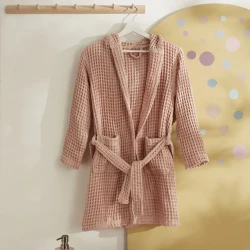 Karaca Home Young Lesley Gofre Kids Bathrobe 8-10 Years Powder Color, 100% Cotton Soft Comfortable Robe for Daily Home Use
