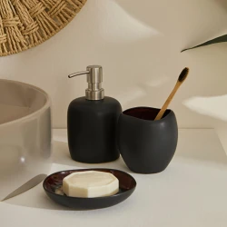 Karaca Home Galactic 3 Piece Bathroom Accessory Set Black - Liquid Soap Dispenser, Soap Dish and Toothbrush Holder