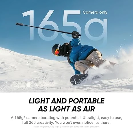 كاميرا إنستا360 إكس4 إير، حزمة المبتدئين، أسود، تصوير بزاوية 360 درجة، دقة 8K، بطارية إضافية، عصا سيلفي غير مرئية 44.8 بوصة - انستا 360 - Image 3