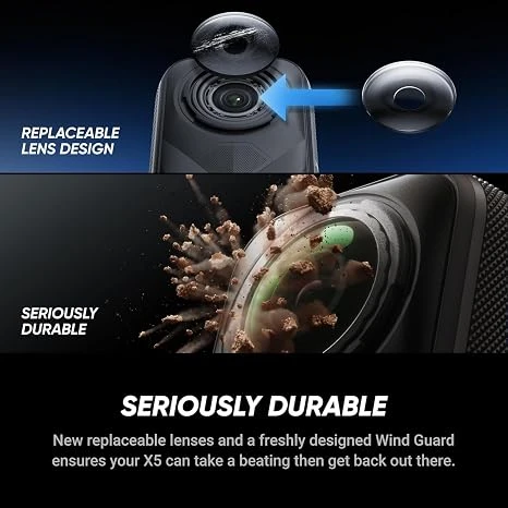 كاميرا Insta360 X5 - كاميرا تصوير الحركة 360 المقاومة للماء، مزودة بمستشعر 1/1.28 بوصة، فيديو 8K 360 HDR، صور بدقة 72 ميجابكسل، تصوير 4K بمعدل 60 إطارًا في الثانية بعدسة واحدة، أداء محسّن في الإضاءة المنخفضة، عدسات مطورة قابلة للاستبدال من قبل المستخدم، ش - انستا 360 - Image 3