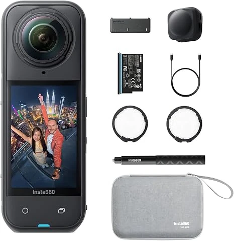 مجموعة Insta360 X5 الأساسية - كاميرا أكشن 360 مقاومة للماء بدقة 8K | تتضمن المجموعة عصا سيلفي، وبطارية إضافية، وحافظة شحن سريع، وواقيات عدسة قياسية، وغطاء عدسة، وحقيبة حمل