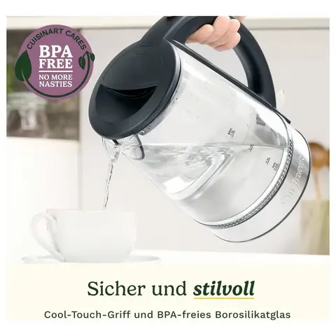Cuisinart GK15E Electric Glass Kettle, 1.5L, 3000W Fast Boiling, BPA-Free Borosilicate Glass, Red Light Ring, Cool-Touch Handle - Cuisinart - Image 3