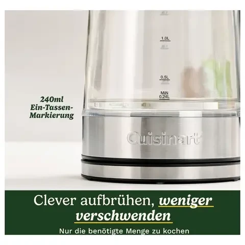 Cuisinart GK15E Electric Glass Kettle, 1.5L, 3000W Fast Boiling, BPA-Free Borosilicate Glass, Red Light Ring, Cool-Touch Handle - Cuisinart - Image 4