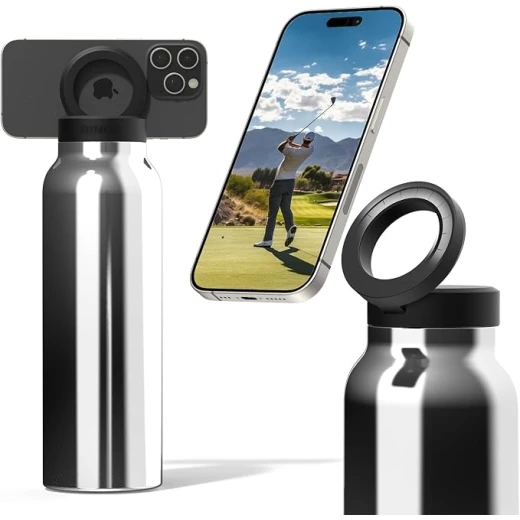 Ringo Insulated Water Bottle for iPhone w/Magnetic Phone Mount - Stainless Steel Water Bottle w/Tripod Phone Holder - Hot 12H, Cold 24H, 360° Rotate (Stainless Steel)32 oz - Ringo - Image 2