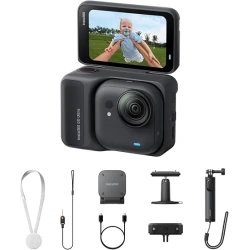كاميرا إنستا 360 جو ألترا 4K، حزمة المبدعين، أسود منتصف الليل، تصوير بدقة 4K بمعدل 60 إطارًا في الثانية، مع تثبيت فلوستيت، ومقاومة للماء حتى عمق 10 أمتار