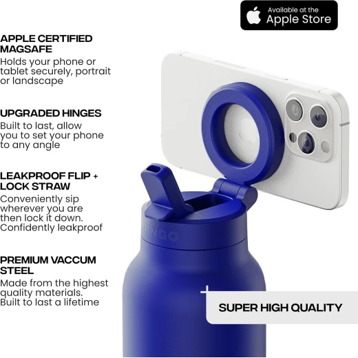 RINGO Pro Insulated Water Bottle 24 oz, Stainless Steel, 360° Magnetic Phone Mount, MagSafe Compatible, Leak-Proof Straw Lid, Blue - Ringo - Image 2
