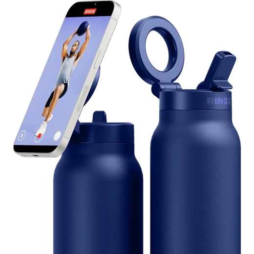 RINGO Pro Insulated Water Bottle 24 oz, Stainless Steel, 360° Magnetic Phone Mount, MagSafe Compatible, Leak-Proof Straw Lid, Blue - Ringo - Image 4