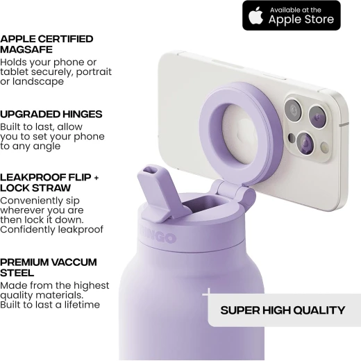 RINGO Pro Insulated Water Bottle 24 oz, Stainless Steel, 360° Magnetic Phone Mount, MagSafe Compatible, Leak-Proof Straw Lid, Lilac - Ringo - Image 4