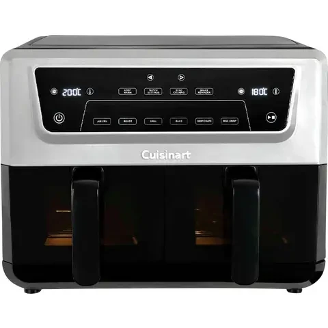 Cuisinart AirTwin Air Fryer 10.4L, 2400W, Dual Zone, Viewing Windows, 7 Cooking Functions, Air Advantage™, Black & Silver Cuisinart AirTwin Air Fryer 10.4L, 2400W, Dual Zone, Viewing Windows, 7 Cooking Functions, Air Advantage™, Black & Silver