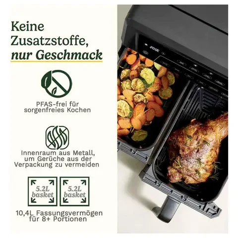 Cuisinart AirTwin Air Fryer 10.4L, 2400W, Dual Zone, Viewing Windows, 7 Cooking Functions, Air Advantage™, Black & Silver - Cuisinart - Image 2