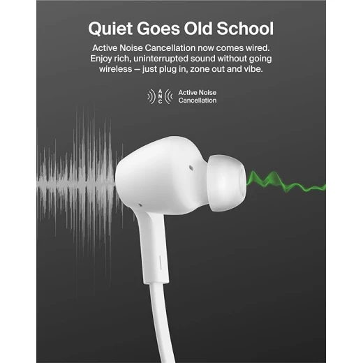 Belkin SoundForm ANC Wired Earbuds with USB-C, Hi-Res Audio, 12mm Drivers, Built-In Mic, IP54 Dust, Sweat & Water Resistance, White - Belkin - Image 3