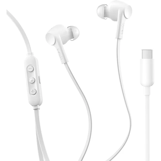 Belkin SoundForm ANC Wired Earbuds with USB-C, Hi-Res Audio, 12mm Drivers, Built-In Mic, IP54 Dust, Sweat & Water Resistance, White Belkin SoundForm ANC Wired Earbuds with USB-C, Hi-Res Audio, 12mm Drivers, Built-In Mic, IP54 Dust, Sweat & Water Resistance, White