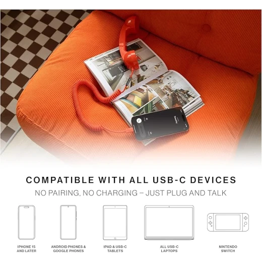 Native Union POP Phone Retro USB-C Handset with Microphone & Speaker, Plug & Play for iPhone, iPad, Laptop, Tablet & Compatible Devices, Sandstone - Native Union - Image 3