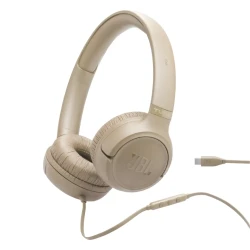 سماعات جي بي إل Tune 530C سلكية بمنفذ يو إس بي سي، صوت JBL Pure Bass، صوت عالي الدقة، ميكروفون وتحكم بثلاثة أزرار، خفيفة وقابلة للطي، لون بيج