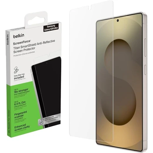 واقي شاشة بيلكن ScreenForce Titan SmartShield لهاتف سامسونج جالكسي S26 Ultra، مضاد للانعكاس والخدوش والصدمات، صلابة 9H، مضاد للبصمات، زجاج فائق النحافة 0.22 مم واقي شاشة بيلكن ScreenForce Titan SmartShield لهاتف سامسونج جالكسي S26 Ultra، مضاد للانعكاس والخدوش والصدمات، صلابة 9H، مضاد للبصمات، زجاج فائق النحافة 0.22 مم