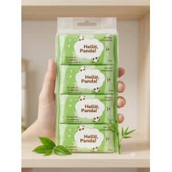 Hello Panda Mini Wet Wipes with Green Tea Scent, Compact Travel Wipes, 8 Wipes per Pack, Portable Cleaning Tissues for School, Travel and Everyday Use