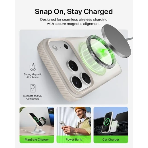 Belkin SheerForce Grip Case for iPhone 17 Pro, MagSafe & Qi2 Compatible, Slim Transparent Sand Design, Anti-Slip Grip, Raised Edges & Drop Protection - Belkin - Image 4