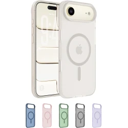 The Belkin Sheerforce Strange Case is compatible with MagSafe for iPhone Air, featuring a slim, transparent design in a sand color, anti-slip side edges, and shock and drop protection.