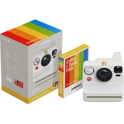 بولارويد Now الجيل الثالث Pebble White كاميرا فورية مع فيلم ملون 8 صور، تركيز تلقائي، تعريض مزدوج، مؤقت ذاتي، USB-C، أبيض
