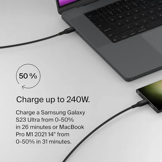 Belkin BoostCharge USB-C to USB-C Cable 240W, 6.6ft Braided Fast Charging Cable, USB Power Delivery, USB-IF Certified, Over-Temperature Protection - Belkin - Image 2