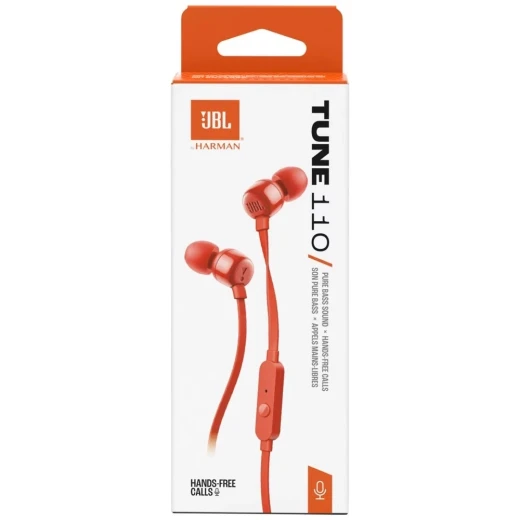 سماعات أذن سلكية داخل الأذن JBL Tune 110، صوت JBL Pure Bass، محركات 9 مم، ميكروفون مدمج، تحكم بزر واحد، أحمر سماعات أذن سلكية داخل الأذن JBL Tune 110، صوت JBL Pure Bass، محركات 9 مم، ميكروفون مدمج، تحكم بزر واحد، أحمر