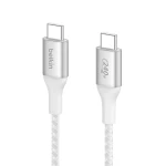 كابل شحن بيلكن BoostCharge من USB-C إلى USB-C، يدعم Power Delivery بقدرة 240 واط، معتمد USB-IF، شحن سريع، بطول 1 متر، أبيض - بيلكين
