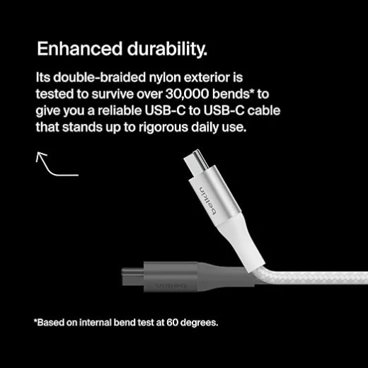 كابل شحن بيلكن BoostCharge من USB-C إلى USB-C، يدعم Power Delivery بقدرة 240 واط، معتمد USB-IF، شحن سريع، بطول 1 متر، أبيض - بيلكين - Image 2