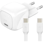 Belkin Compact BoostCharge 30W Mains Charger, USB-C Power Delivery, Fast Charging for iPhone, Samsung Galaxy, iPad, AirPods and Tablets, with 1m USB-C to USB-C Cable, White - Belkin