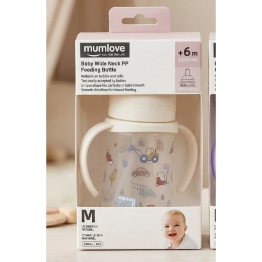 MumLove Baby Wide Neck Feeding Bottle 240ml, Soft Silicone Anti-Colic Teat, Smooth Milk Flow, Natural Breast-Like Shape, Comfortable Daily Feeding MumLove Baby Wide Neck Feeding Bottle 240ml, Soft Silicone Anti-Colic Teat, Smooth Milk Flow, Natural Breast-Like Shape, Comfortable Daily Feeding