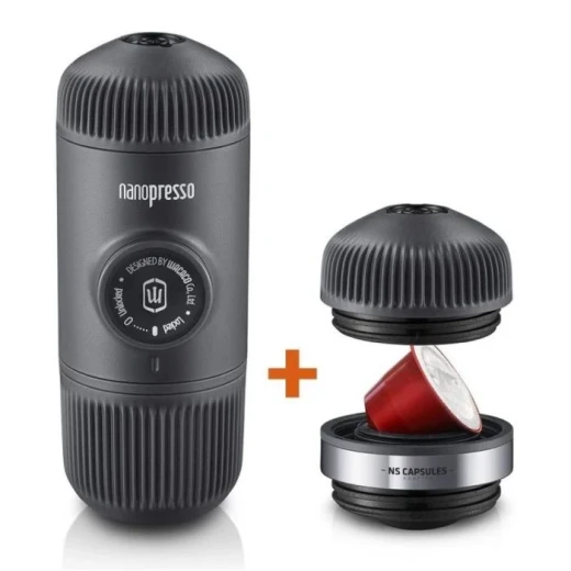 Wacaco Nanopresso Portable Espresso Machine Black with NS Adapter, 18 Bar Pressure, Lightweight 336g Manual Coffee Maker, Ground Coffee & NS Capsules Wacaco Nanopresso Portable Espresso Machine Black with NS Adapter, 18 Bar Pressure, Lightweight 336g Manual Coffee Maker, Ground Coffee & NS Capsules