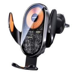REMAX RM-C17i 3-Axis Ultra-Thin Car Phone Mount Black, 15W Fast Wireless Charging, Adjustable Arms, Air Vent Installation and Type-C Port