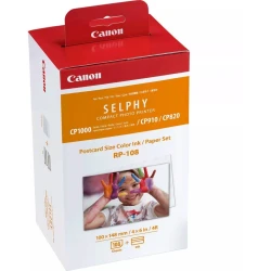 مجموعة حبر وورق Canon RP-108 لطابعات SELPHY، مقاس بطاقات بريدية 10×14.8 سم، تكفي لطباعة 108 صور، ورق صور لامع عالي الجودة، Pink Sand
