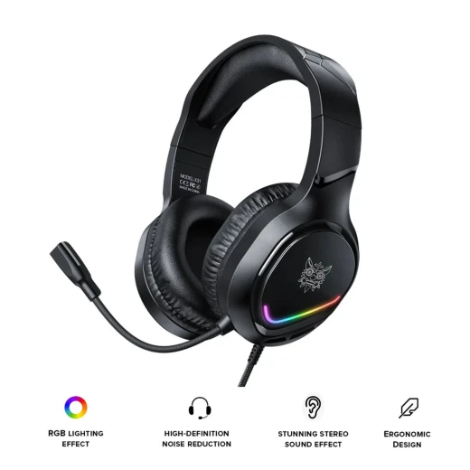 ONIKUMA X31 Wired Gaming Headset with RGB Lighting, 50mm Speakers, Noise-Cancelling Microphone, USB & 3.5mm Audio, 2.2m Cable, Black - Onikuma - Image 4