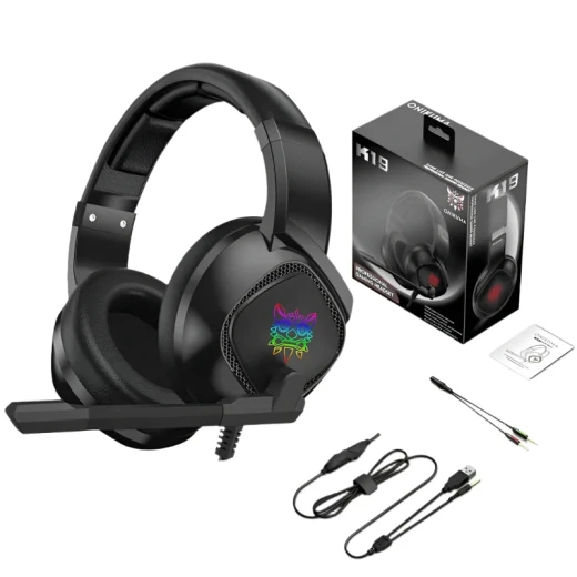 ONIKUMA K19 Wired Gaming Headset with RGB LED, Noise-Cancelling Microphone, Stereo Sound, Inline Controls, Multi-Platform Compatibility, Black ONIKUMA K19 Wired Gaming Headset with RGB LED, Noise-Cancelling Microphone, Stereo Sound, Inline Controls, Multi-Platform Compatibility, Black