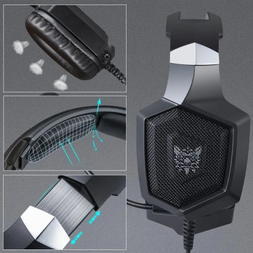 ONIKUMA K8 Professional Wired Gaming Headset with 50mm Speakers, Built-In Microphone, Stereo Sound, USB & 3.5mm, 2.2m Cable, Black - Onikuma - Image 2
