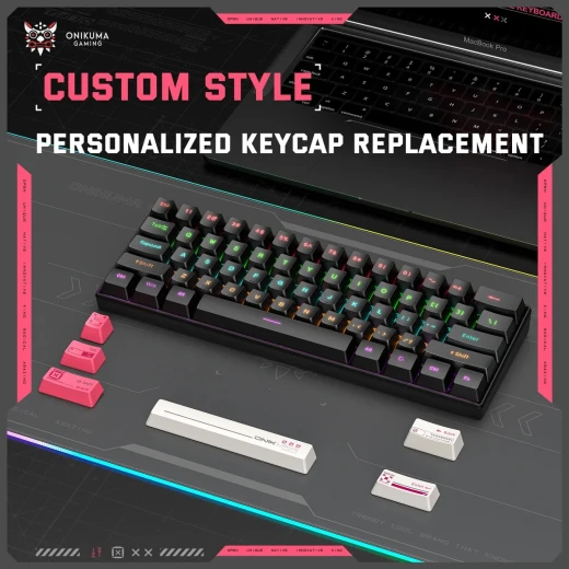 لوحة مفاتيح ألعاب ONIKUMA G55 ميكانيكية سلكية USB بإضاءة RGB قابلة للتخصيص، أغطية مفاتيح قابلة للاستبدال، تصميم متين، لون أسود - أونيكوما - Image 2