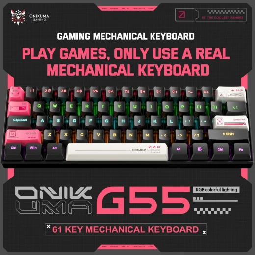 لوحة مفاتيح ألعاب ONIKUMA G55 ميكانيكية سلكية USB بإضاءة RGB قابلة للتخصيص، أغطية مفاتيح قابلة للاستبدال، تصميم متين، لون أسود - أونيكوما - Image 3