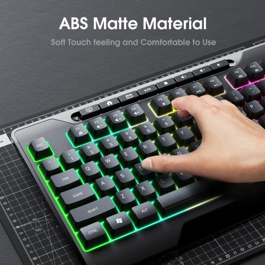 لوحة مفاتيح ألعاب ميكانيكية ONIKUMA G32 سلكية بإضاءة RGB ملونة قابلة للتخصيص، تصميم فائق النحافة، مفاتيح متينة، أداء سريع ودقيق، أسود - أونيكوما - Image 4