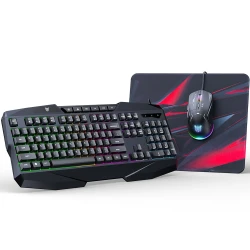 طقم ألعاب أونيكوما 3 في 1 TZ3006، لوحة مفاتيح وماوس وباد ماوس، إضاءة RGB قابلة للتخصيص، أزرار سريعة الاستجابة، تصميم مريح، أسود