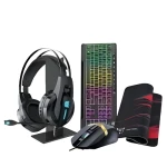 طقم ألعاب أونيكوما 5 في 1 TZ5006، كيبورد وماوس وسماعة وحامل سماعة وباد ماوس، إضاءة RGB، ميكروفون عازل للضوضاء، أسود - أونيكوما