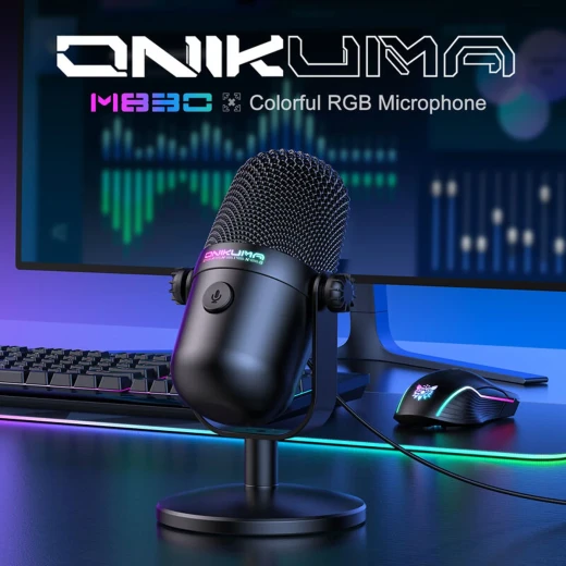 ميكروفون أونيكوما M830 مكثف للألعاب USB بإضاءة RGB ملونة وإلغاء الضوضاء، صغير الحجم وسهل التوصيل للبث والتسجيل – أسود - أونيكوما - Image 3