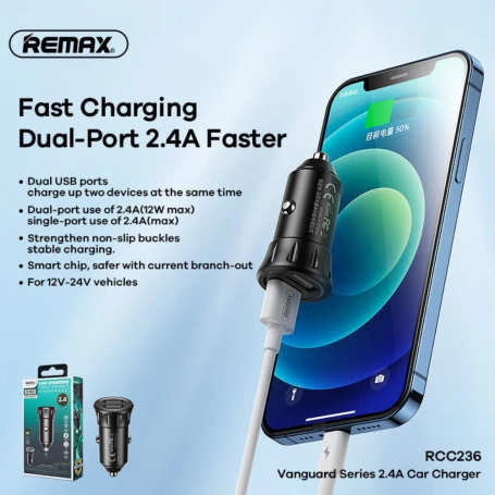 Remax RCC236 Vanguard Series Dual USB Car Charger 18W 2.4A Fast Charging with Multiple Safety Protections for Cars and Trucks - Remax - Image 4